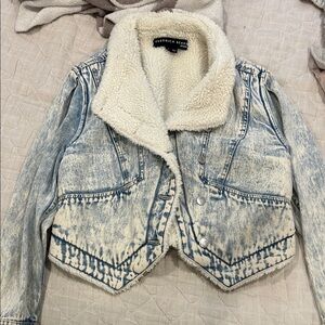 Veronica Beard Light Blue Acid Wash Denim Jacket with White Sherpa Collar
